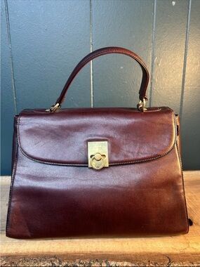 Vintage Gold Pfeil Germany Burgundy Leather Structuered Top Handle Handbag